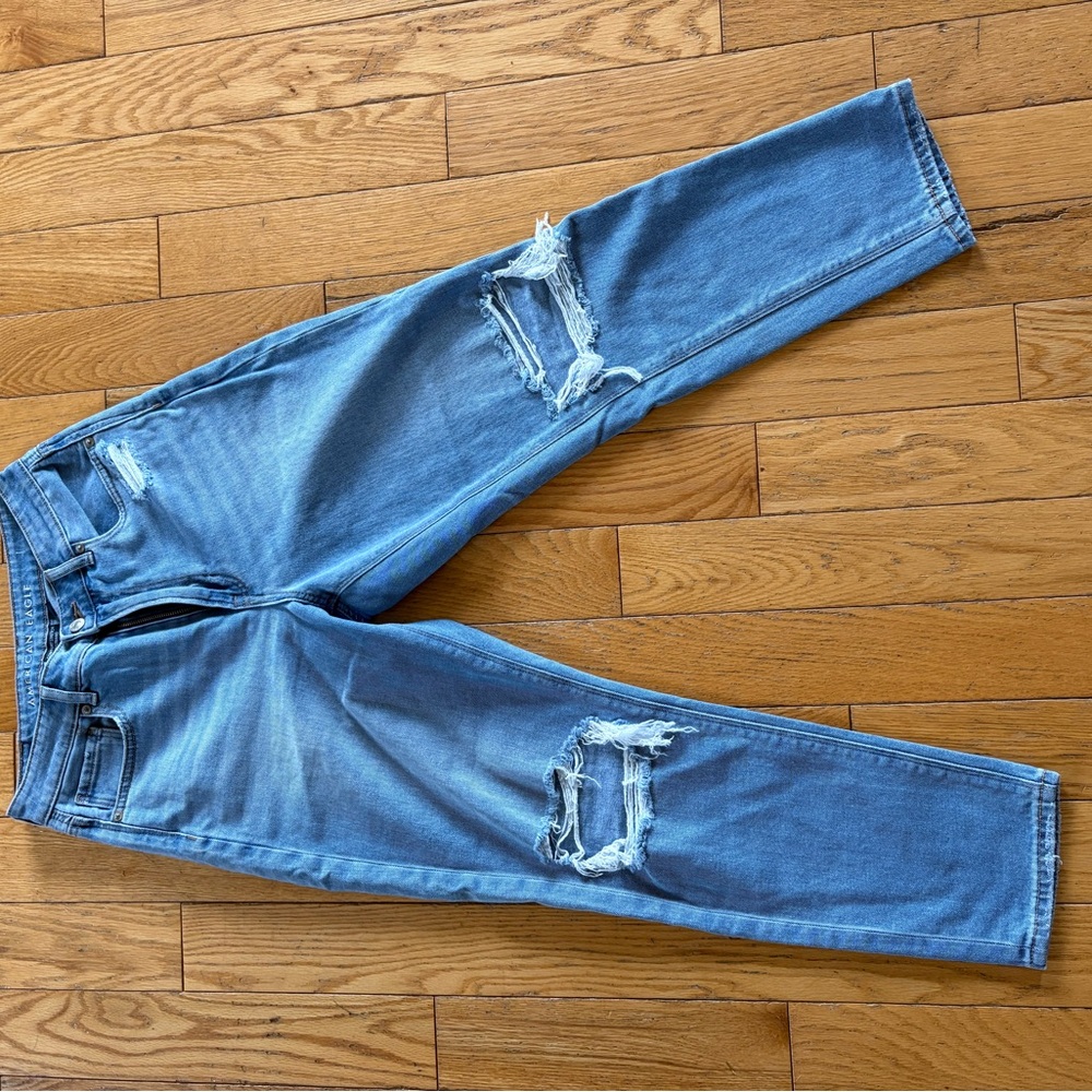American Eagle Outfitters High Rise Ripped Jeans - Light Blue